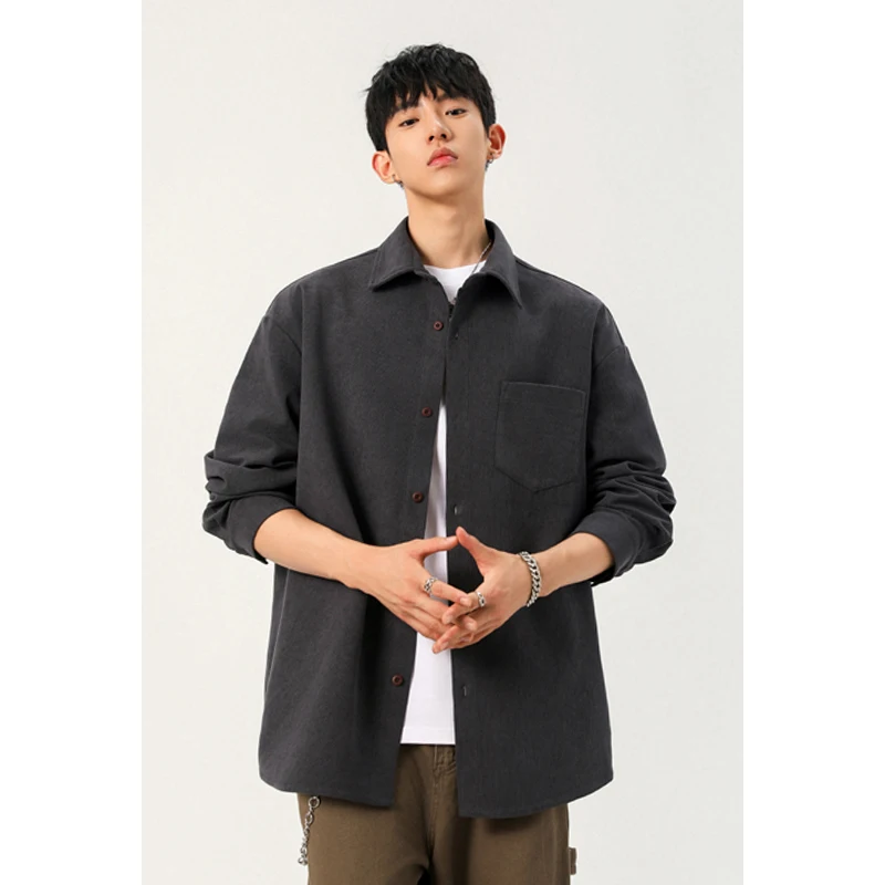 Corduroy Button Up Shirt Men - Male Button‑Up Corduroy Top Lapel Collar