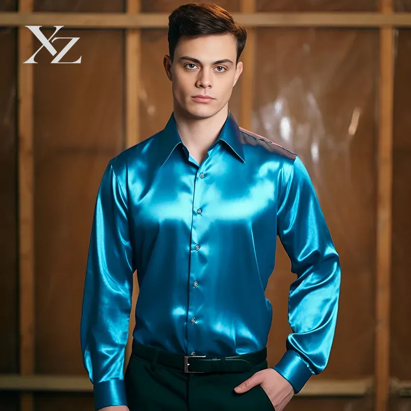 Men's Satin Silk-Like Shiny Sm - Mens Satin Silk Dress Shirt recension och pris