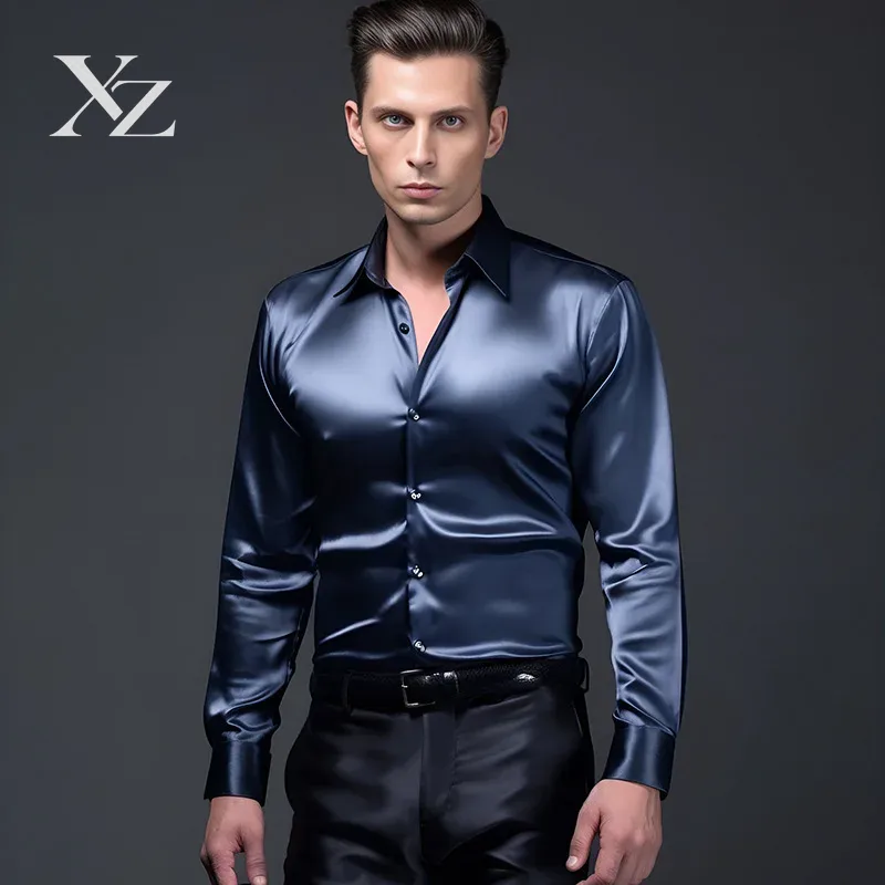 Men's Satin Silk-Like Shiny Sm - Mens Satin Silk Dress Shirt recension och pris