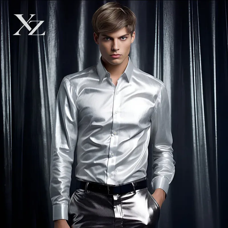 Men's Satin Silk-Like Shiny Sm - Mens Satin Silk Dress Shirt recension och pris