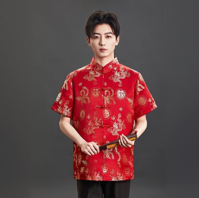 New Chinese Style Embroidery S - Mens Satin Silk Dress Shirt recension och pris