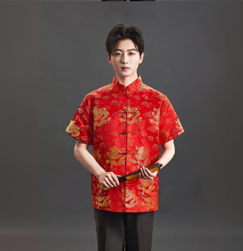 New Chinese Style Embroidery S - Mens Satin Silk Dress Shirt recension och pris
