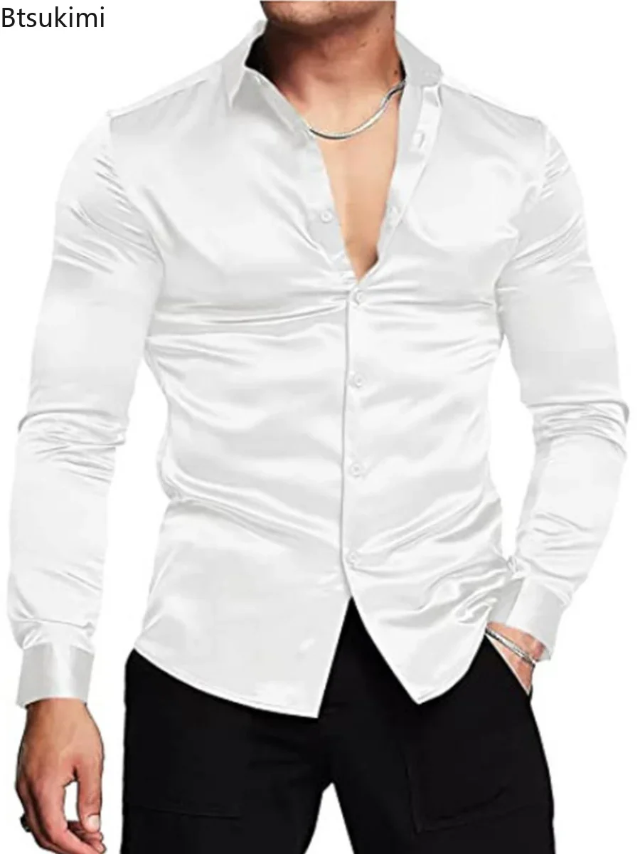 New 2026 Men's Luxurious Shiny - Mens Satin Silk Dress Shirt recension och pris