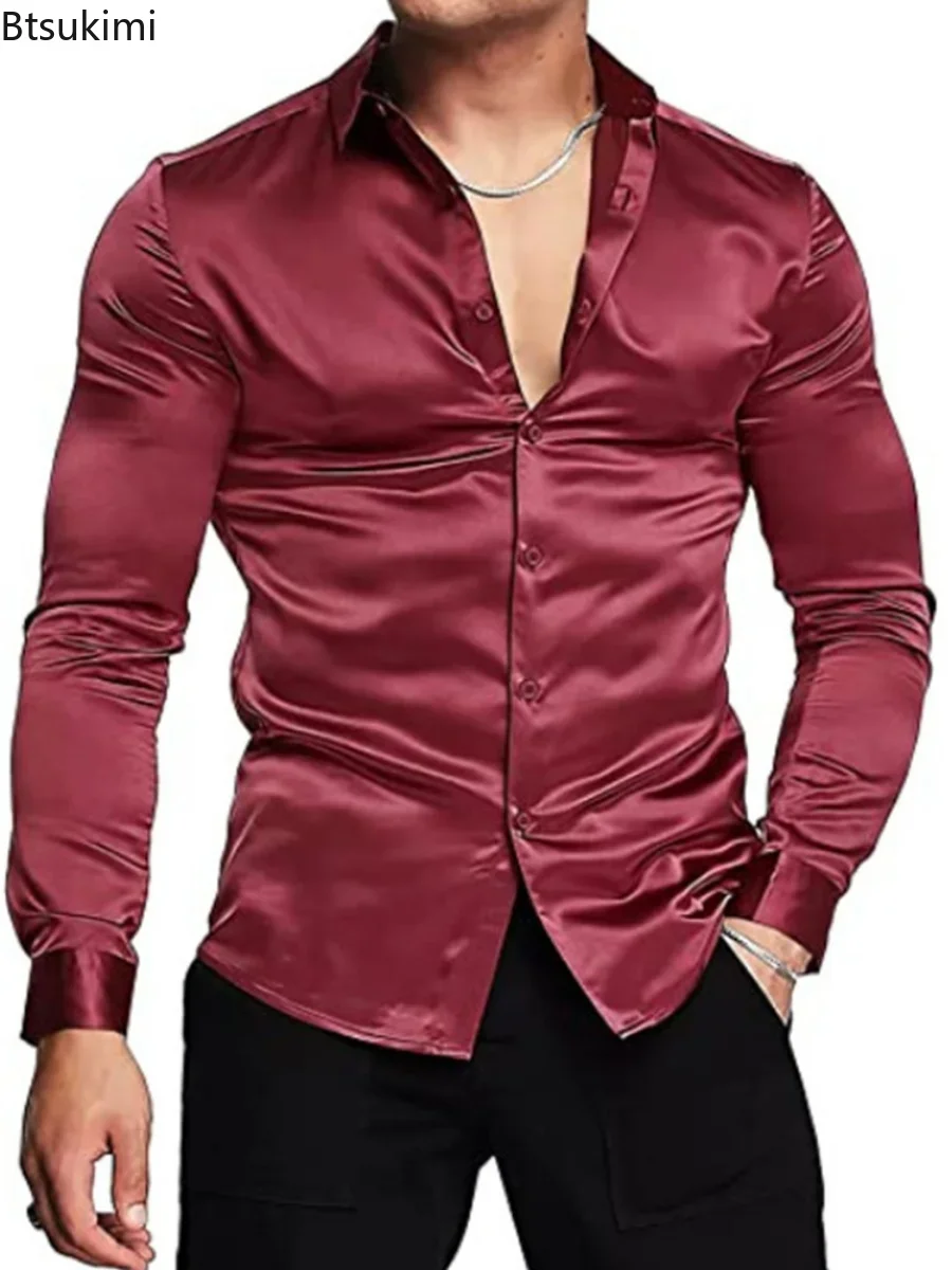 New 2026 Men's Luxurious Shiny - Mens Satin Silk Dress Shirt recension och pris