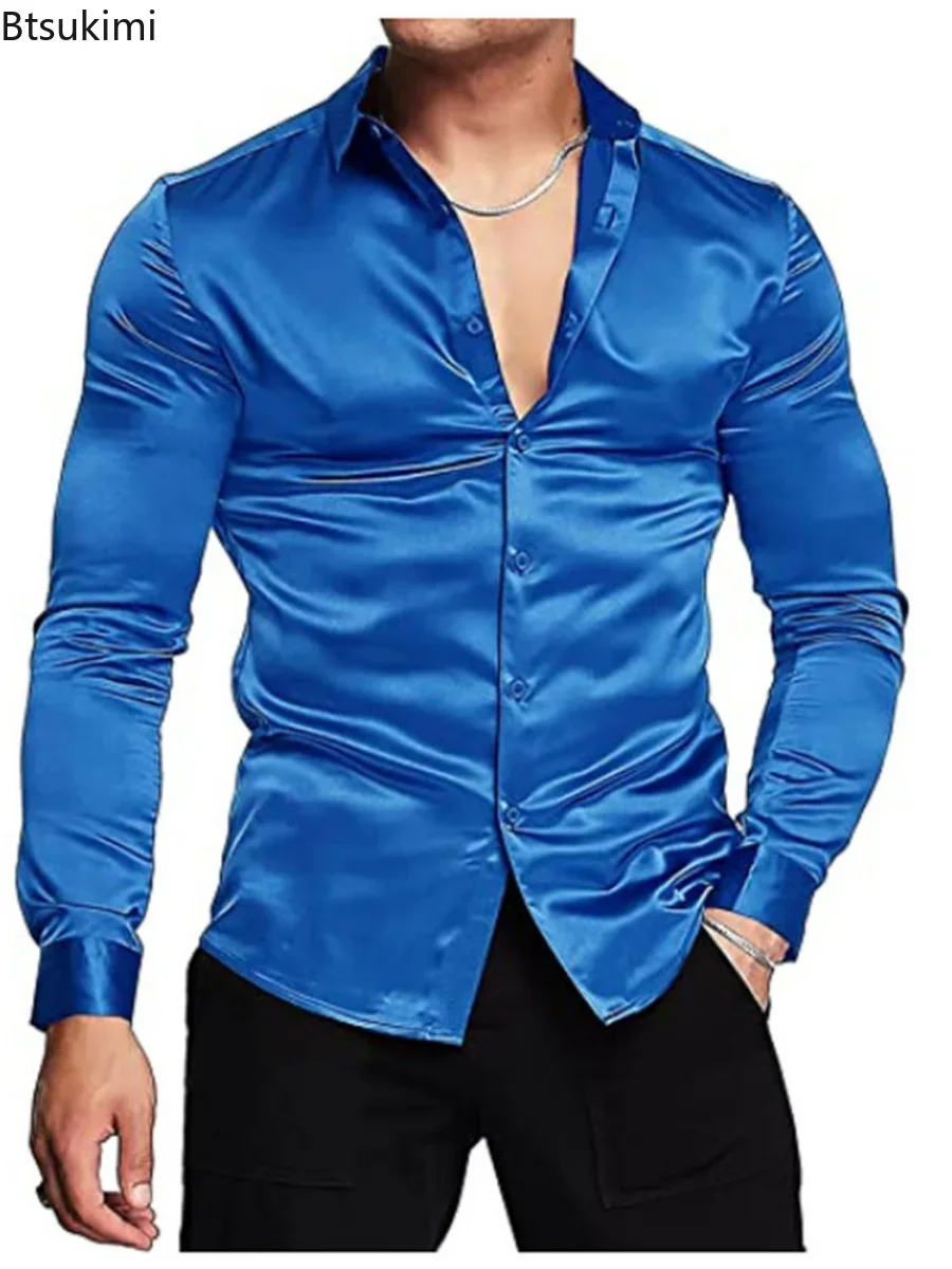 New 2026 Men's Luxurious Shiny - Mens Satin Silk Dress Shirt recension och pris