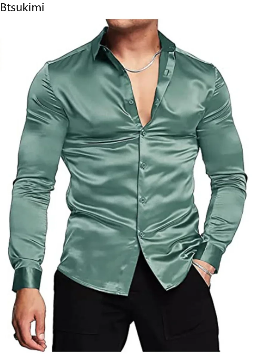 New 2026 Men's Luxurious Shiny - Mens Satin Silk Dress Shirt recension och pris